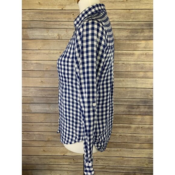 American Eagle Womens Small Boyfriend Fit Blue Buffalo Plaid Button Down m - Picture 3 of 9